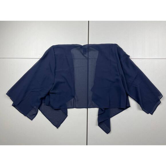 R&M Richards Women Medium Blue Sheer Long Sleeve Shrug Coverup Flyaway Top - Picture 9 of 9